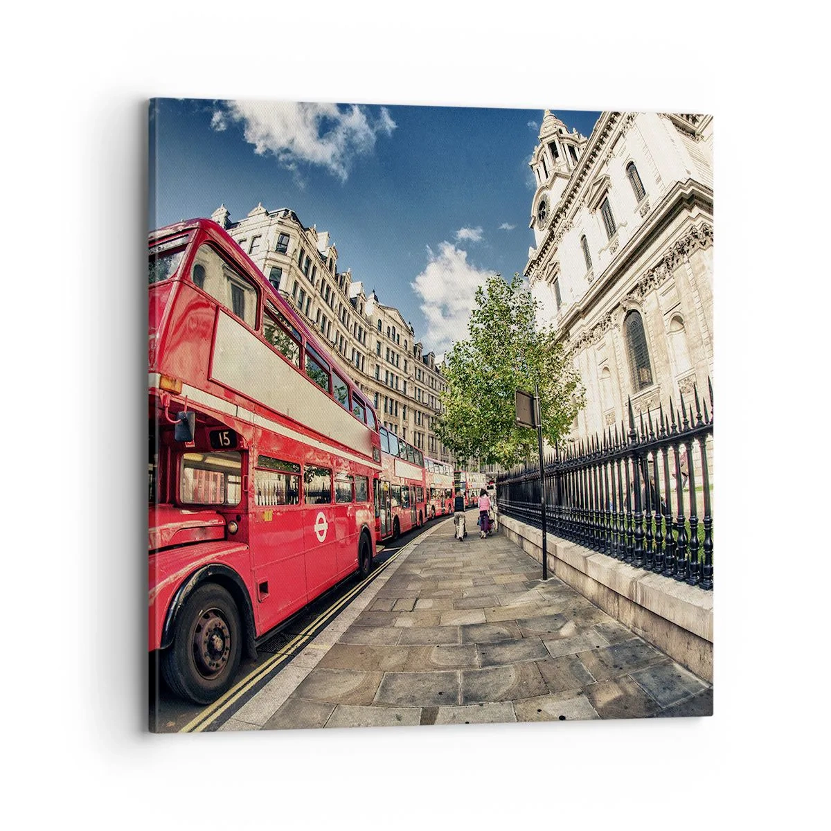 Canvastavla - Bild på duk - Londongata i grå och röd - 70x70 cm