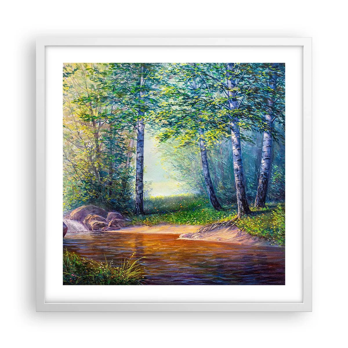 Affisch i vit ram - Idyllisk vy - 50x50 cm