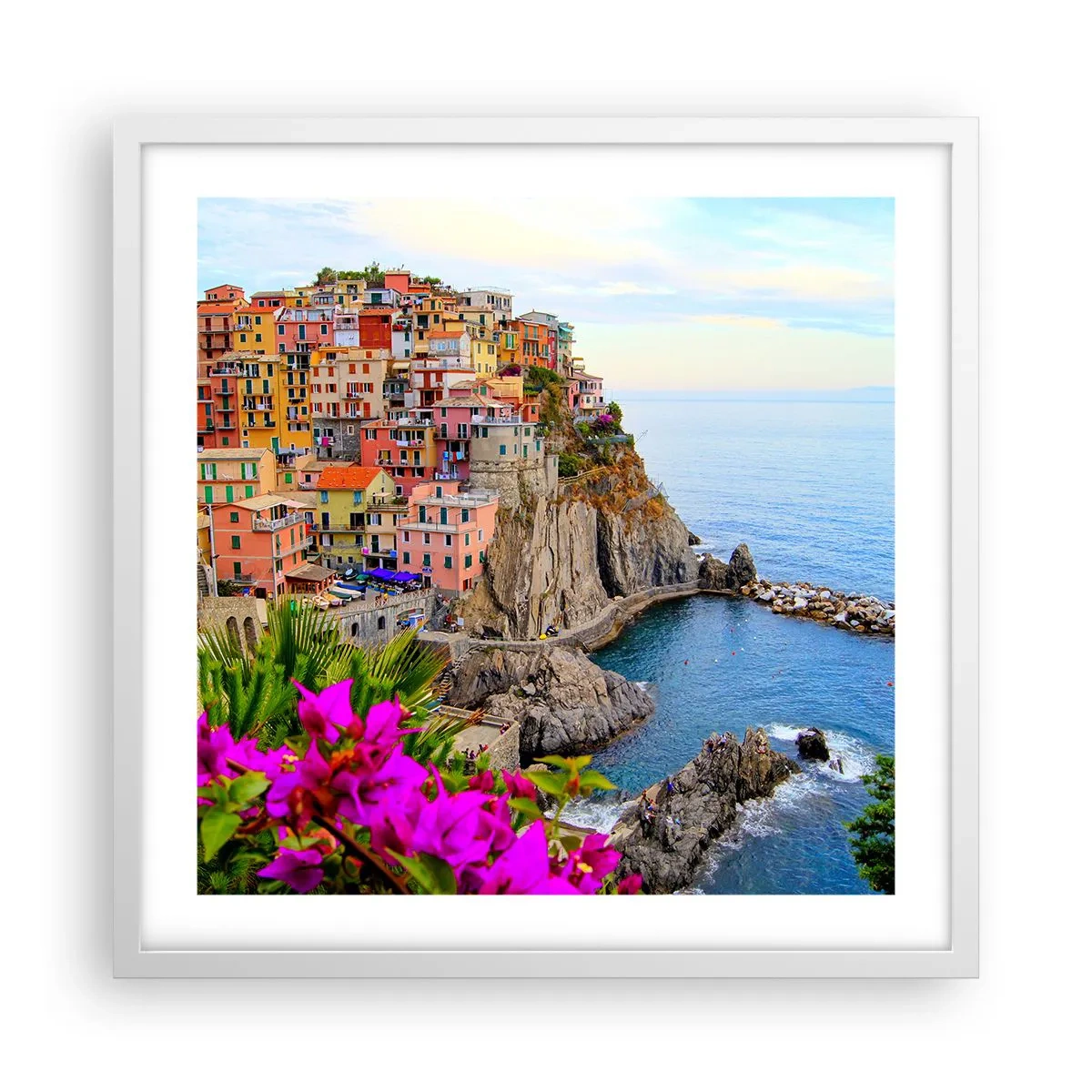 Affisch i vit ram - Skrattande stad - 50x50 cm