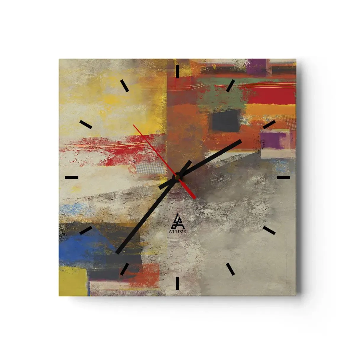 Väggklocka - Klocka på glas - Färgernas geometri - 30x30 cm
