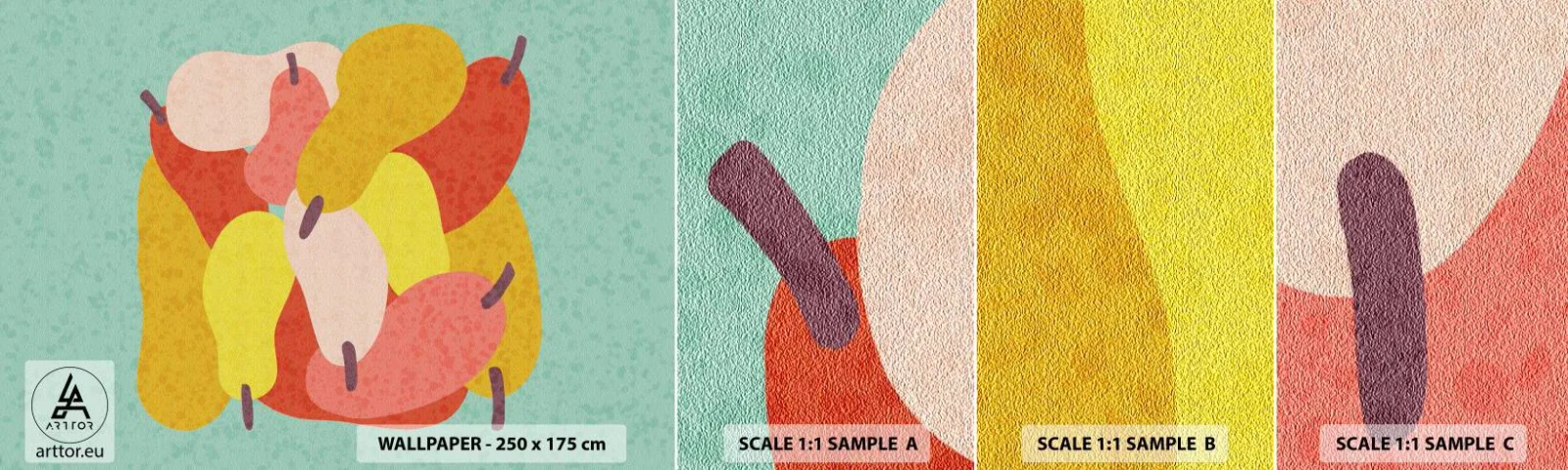 Provbit av självhäftande fototapet Deluxe Sticker - Smaka på sommarsolen - Frukt, Päron, Hälsa - 100x30 cm