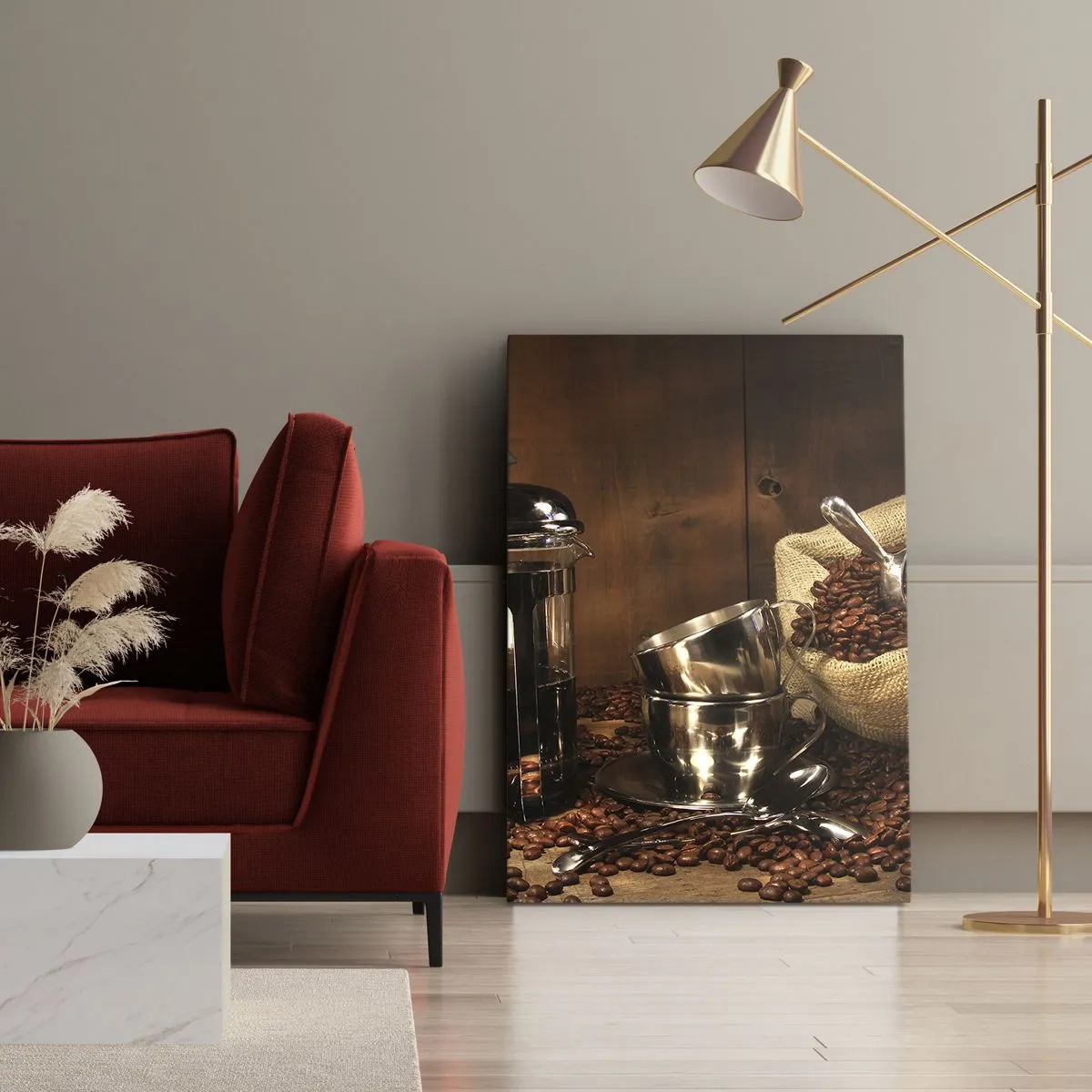 Canvastavla - Bild på duk - Kaffets charm - arom och smak - 65x120 cm