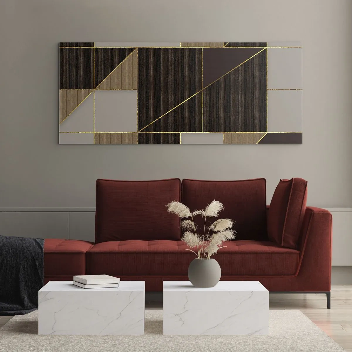 Glastavla - Bild på glas - Mosaik av brun och guld - 140x50 cm