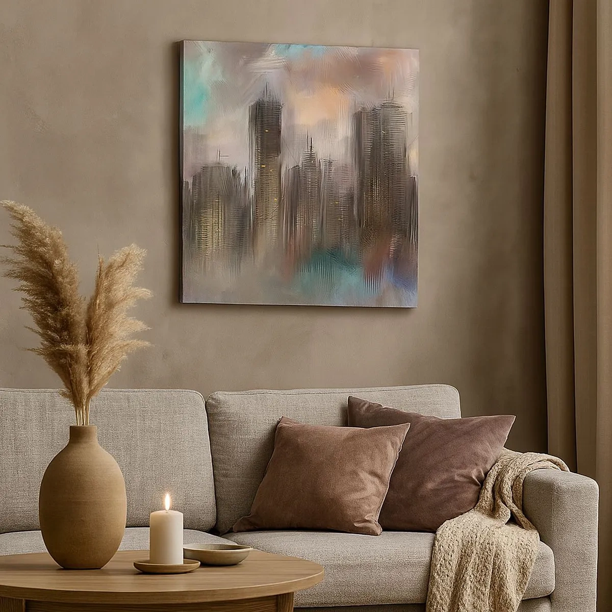 Canvastavla - Bild på duk - Komposition av stål, sten och dimma - 30x30 cm