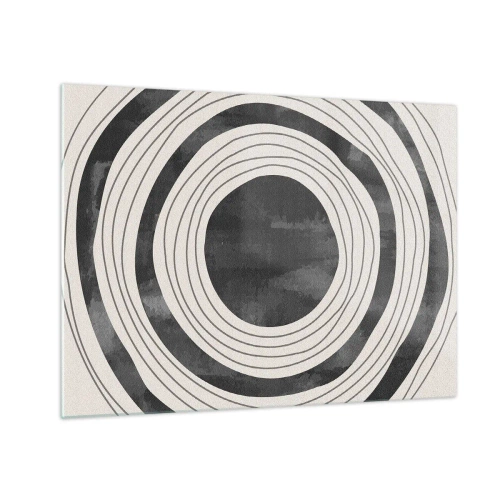 Glastavla - Bild på glas - Svarta och vita koncentriska cirklar med oregelbundna konturer - 70x50cm - I själva kärnan - Modern väggdekoration för vardagsrum och sovrum ARTTOR