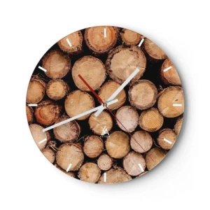 Väggklocka - Klocka på glas - Kapade trädstammar arrangerade i en naturlig komposition - 30x30cm - Ny början - Modern väggdekoration för vardagsrum, kök och sovrum ARTTOR