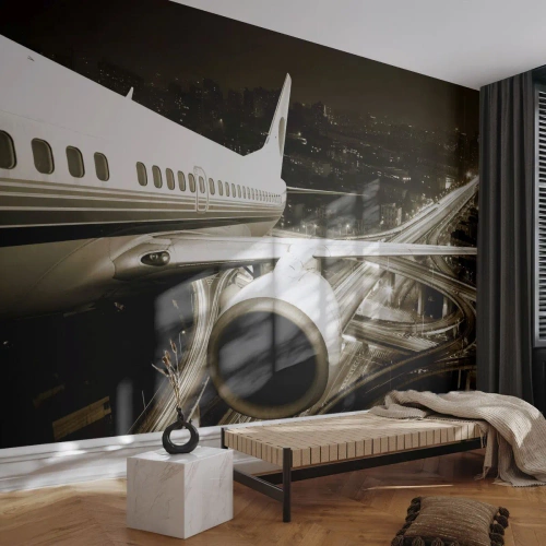 Fototapet Premium Canvas - Lyfta upp i natten - Plan, Stad, Bil - 200x140 cm