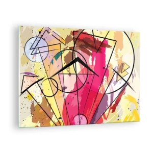Glastavla - Bild på glas - Färgglad abstraktion med geometriska mönster och linjer - 70x50cm - Explosion  - Modern väggdekoration för vardagsrum och sovrum ARTTOR