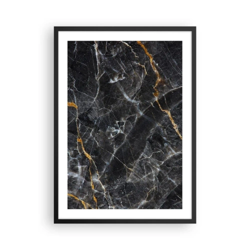 Affisch i svart ram - Svart marmor med subtila guldådror i en elegant ram - 50x70cm - Stenens interna liv - Modern väggdekoration för vardagsrum och sovrum ARTTOR