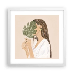 Affisch i vit ram - Mystiskt porträtt med solfjäder - 40x40 cm