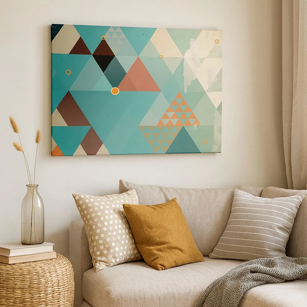 Canvastavla - Bild på duk - Geometriska mönster i nyanser av turkos och brunt - 70x50cm - Mångfaldens enighet, enighetens mångfald - Modern väggdekoration för vardagsrum och sovrum ARTTOR