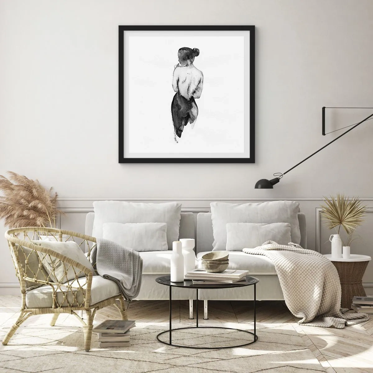 Affisch i svart ram - Världen försvinner i hennes närvaro - 40x40 cm