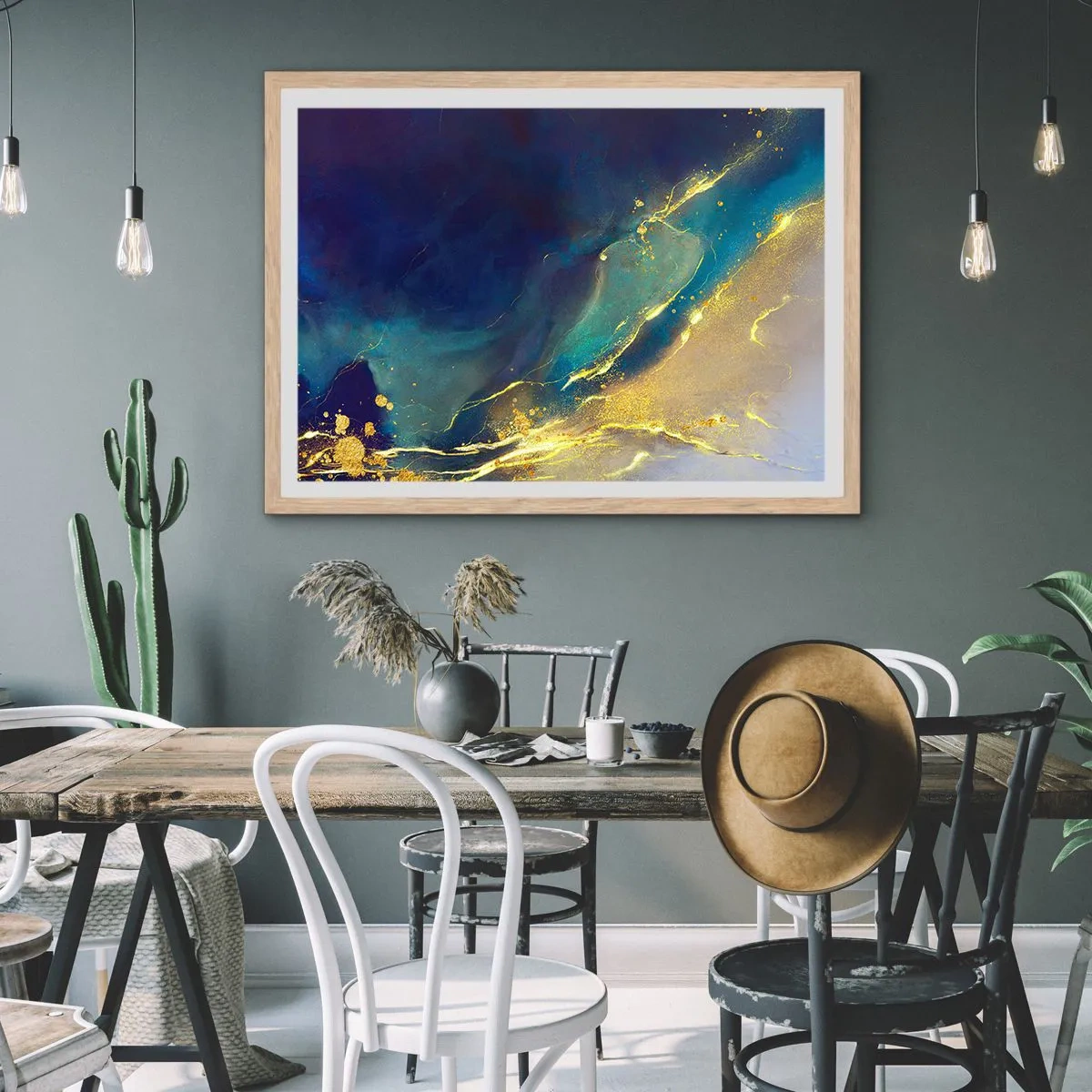 Affisch i ram av ljusek - Utspillt guld - 50x40 cm