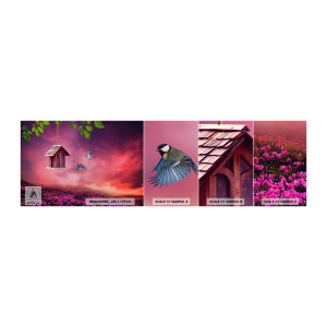 Fototapet Prov Standard Eco - Inbjudan till middag - Landskap, Blommor, Fågelholk - 100x30 cm