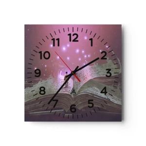 Väggklocka - Klocka på glas - Inbjudan till en annan värld - läs! - 40x40 cm