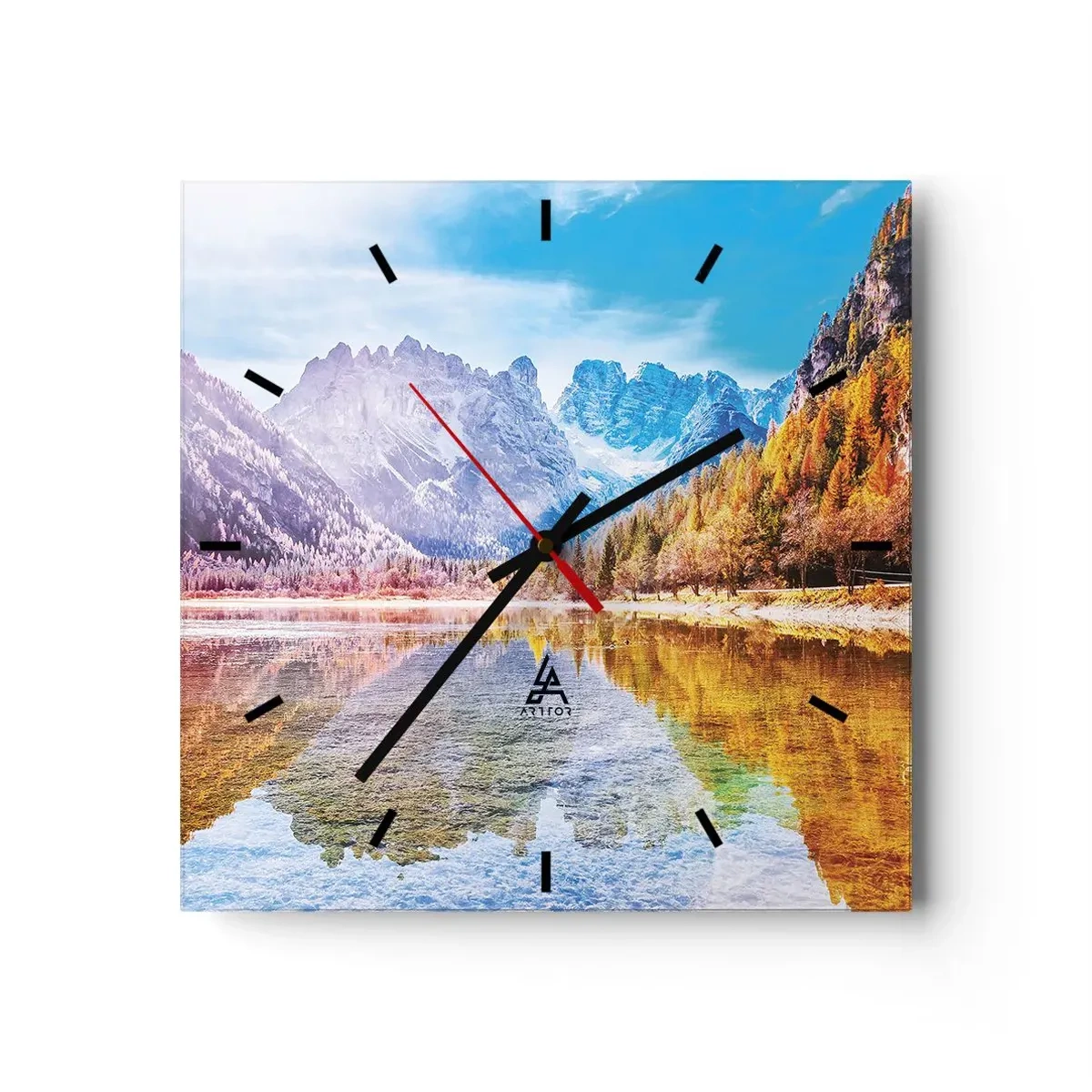 Väggklocka - Klocka på glas - Det är redan höst i fjällen - 30x30 cm