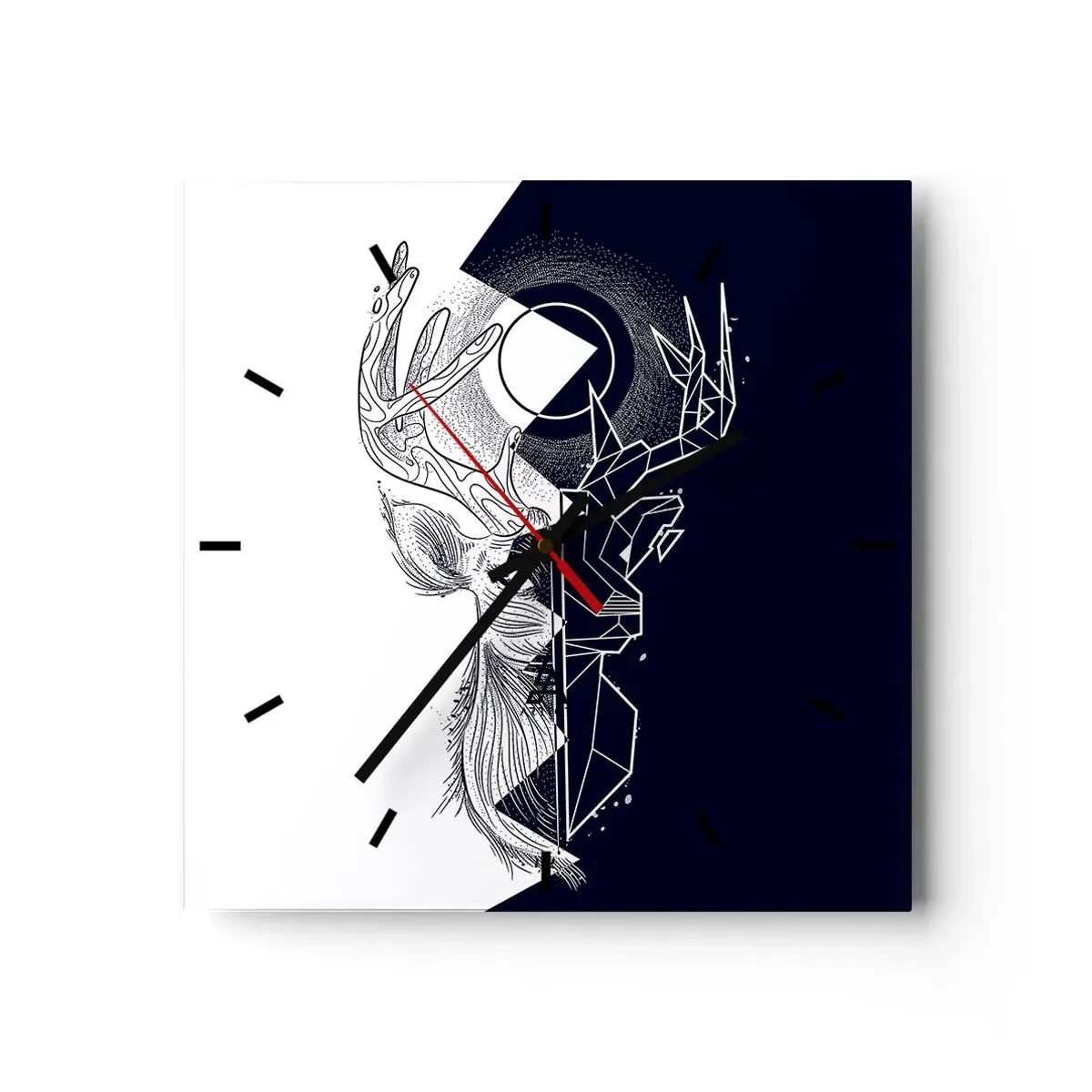 Väggklocka - Klocka på glas - Motsatsernas kamp och gemenskap - 30x30 cm