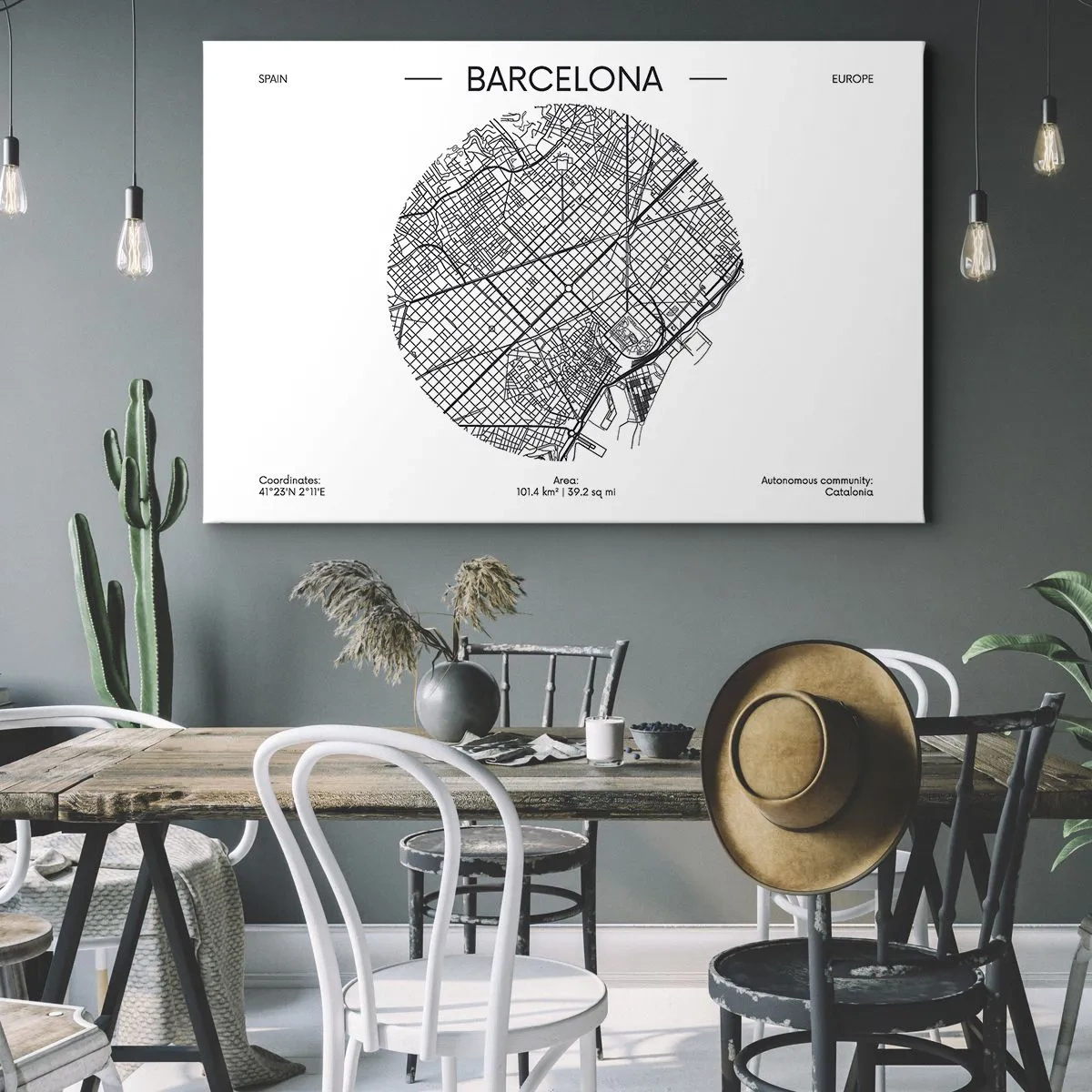 Canvastavla - Bild på duk - En karta över Barcelona i minimalistisk svartvit stil - 70x50cm - Barcelonas anatomi - Modern väggdekoration för vardagsrum och sovrum ARTTOR