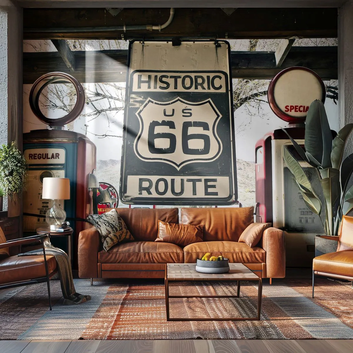 Självhäftande Fototapet Deluxe Sticker - Amerikansk retroresa - Årgång, Väg 66, Väg 66 - 250x175 cm
