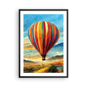 Affisch i svart ram - En färgglad ballong över ett pittoreskt landskap - 50x70cm - I tystnad ser man mer - Modern väggdekoration för vardagsrum och sovrum ARTTOR