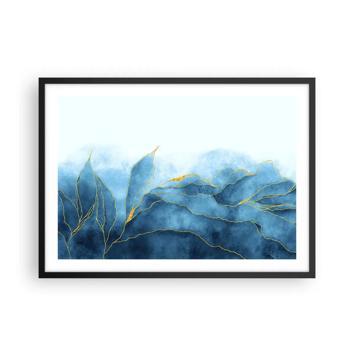 Affisch i svart ram - Blått i guld - 70x50 cm