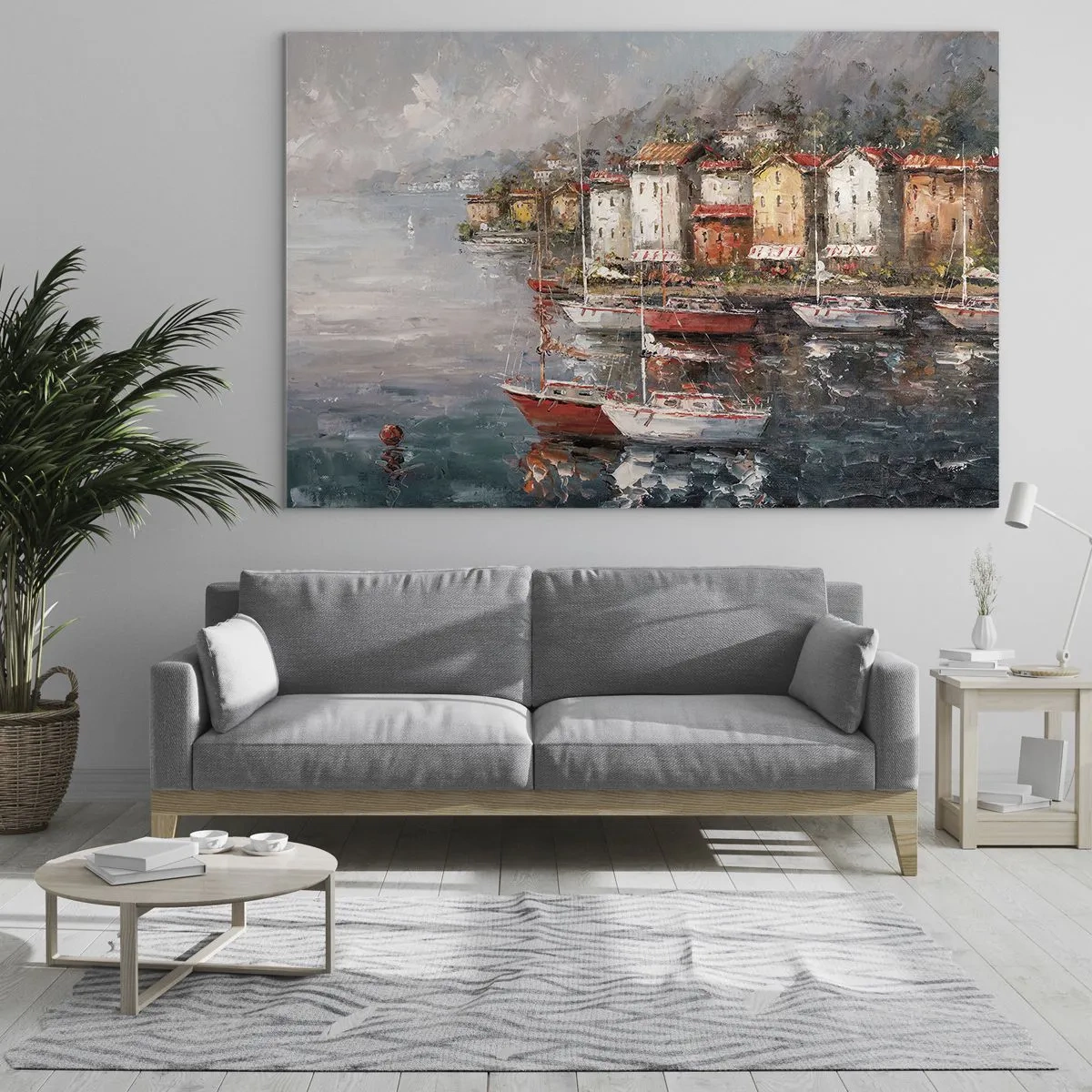 Glastavla - Bild på glas - Romantisk hamn - 120x80 cm