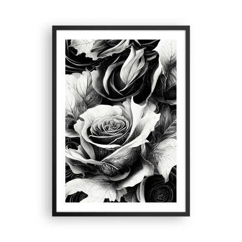 Affisch i svart ram - En svartvit komposition av rosor med uttrycksfullt chiaroscuro - 50x70cm - Alltid drottningen - Modern väggdekoration för vardagsrum och sovrum ARTTOR