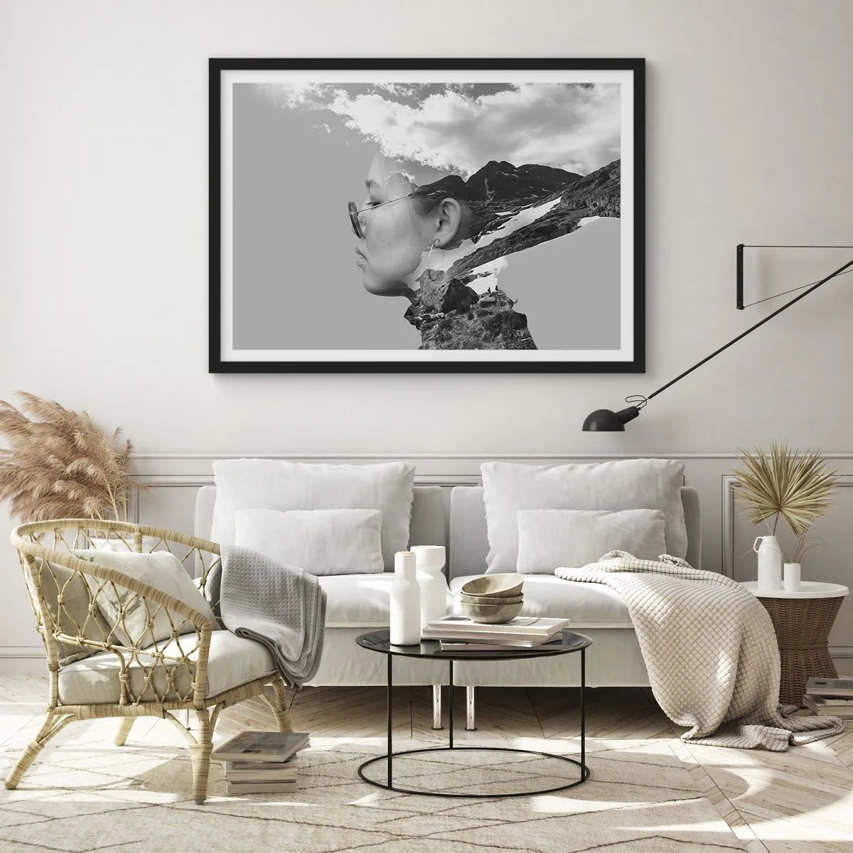 Affisch i svart ram - Huvud- och molnig porträtt - 100x70 cm
