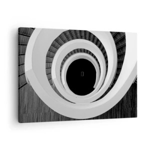 Canvastavla - Bild på duk - Svartvit spiraltrappa i modern stil - 70x50cm - Till sakens kärna - Modern väggdekoration för vardagsrum och sovrum ARTTOR