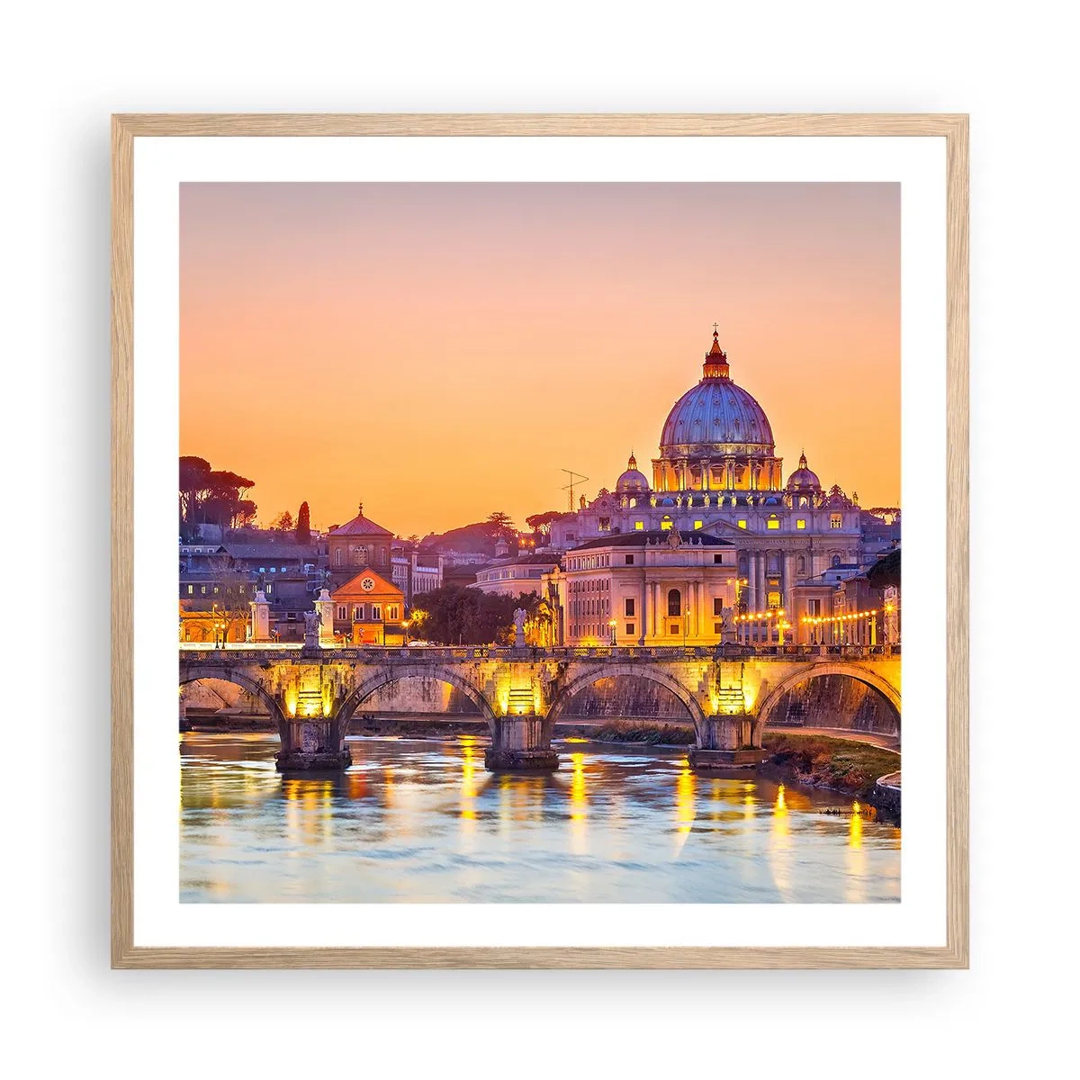 Affisch i ram av ljusek - Solnedgången över Den eviga staden - 60x60 cm