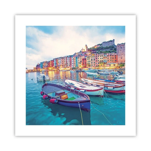 Affisch - Färgglad kväll i hamnen - 40x40 cm