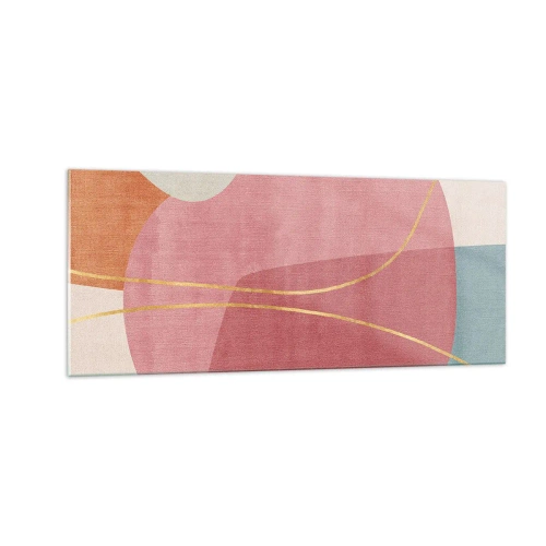 Glastavla - Bild på glas - Pastellkomposition med guldtråd - 100x40 cm