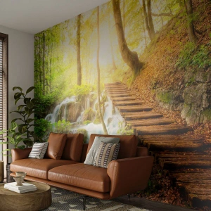 Självhäftande Fototapet Deluxe Sticker - Efterlängtad svalka - Landskap, Vattenfall, Skog - 100x70 cm