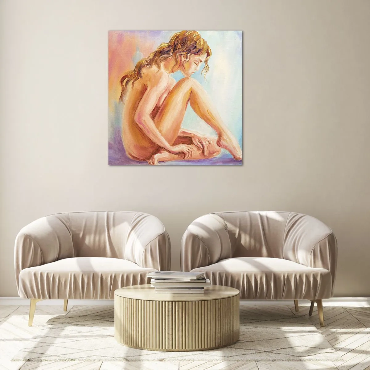 Glastavla - Bild på glas - Kärlekens akt - 70x70 cm