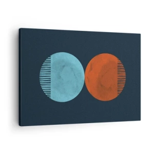 Canvastavla - Bild på duk - Minimalistisk tvåhjulsdesign i blått och orange - 70x50cm - Endast geometri? - Modern väggdekoration för vardagsrum och sovrum ARTTOR