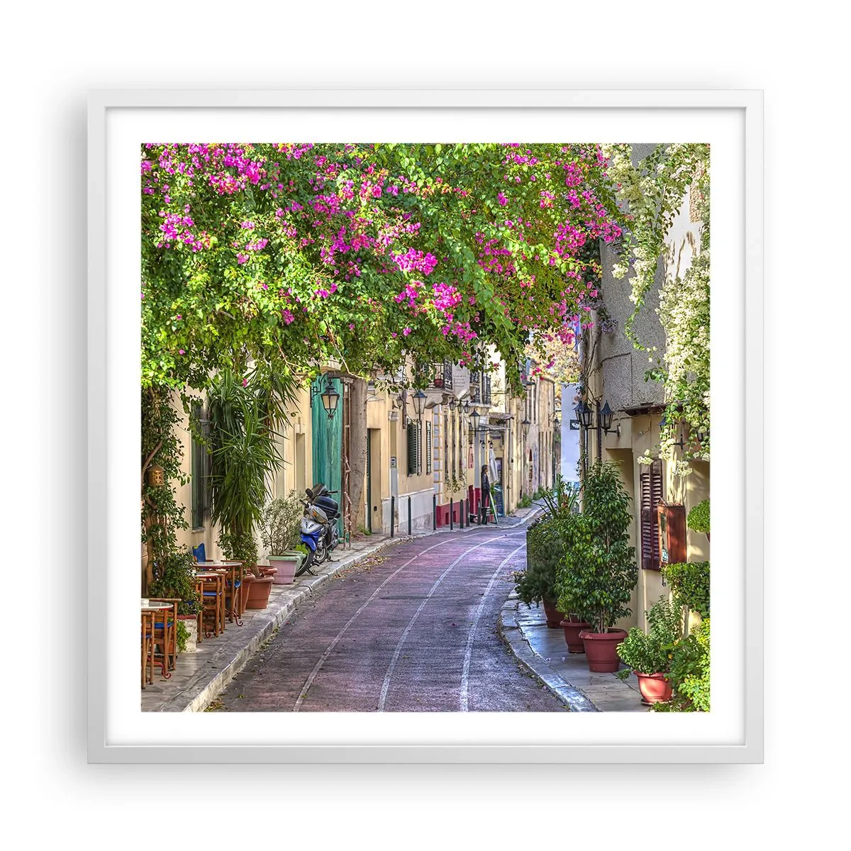 Affisch i vit ram - Blommande gata - 60x60 cm