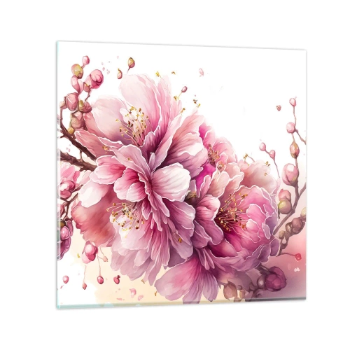 Glastavla - Bild på glas - Blommande körsbärsblomma - 50x50 cm