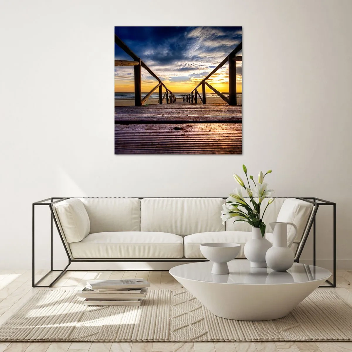 Glastavla - Bild på glas - Till vilda stranden i skymningen - 70x70 cm