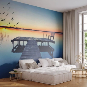 Fototapet Premium Sand - Det var en bra dag - Landskap, Sjö, Träbro - 100x70 cm