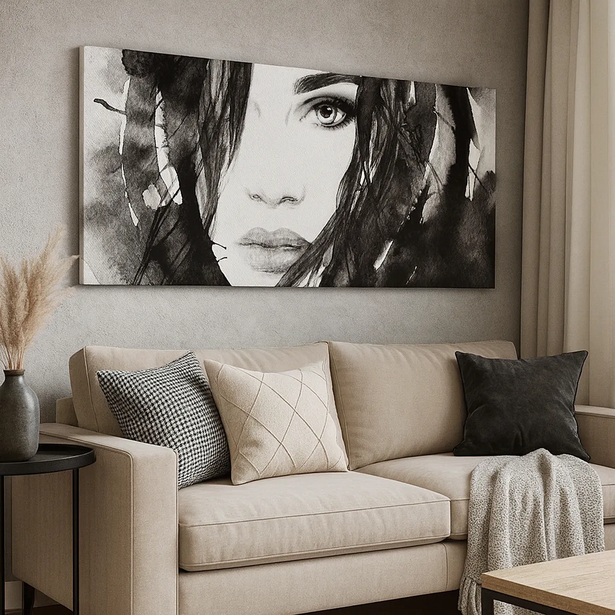 Canvastavla - Bild på duk - En damportätt i svart och vit - 30x30 cm