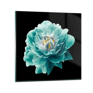 Glastavla - Bild på glas - Blå och gyllene kronblad - 60x60 cm