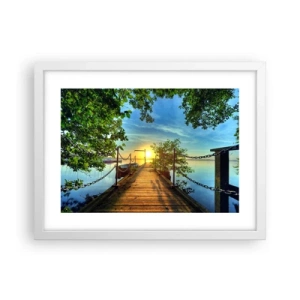 Affisch i vit ram - Solnedgång vid vatten - 40x30 cm