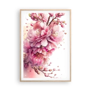 Affisch i ram av ljusek - Blommande körsbärsblomma - 70x100 cm