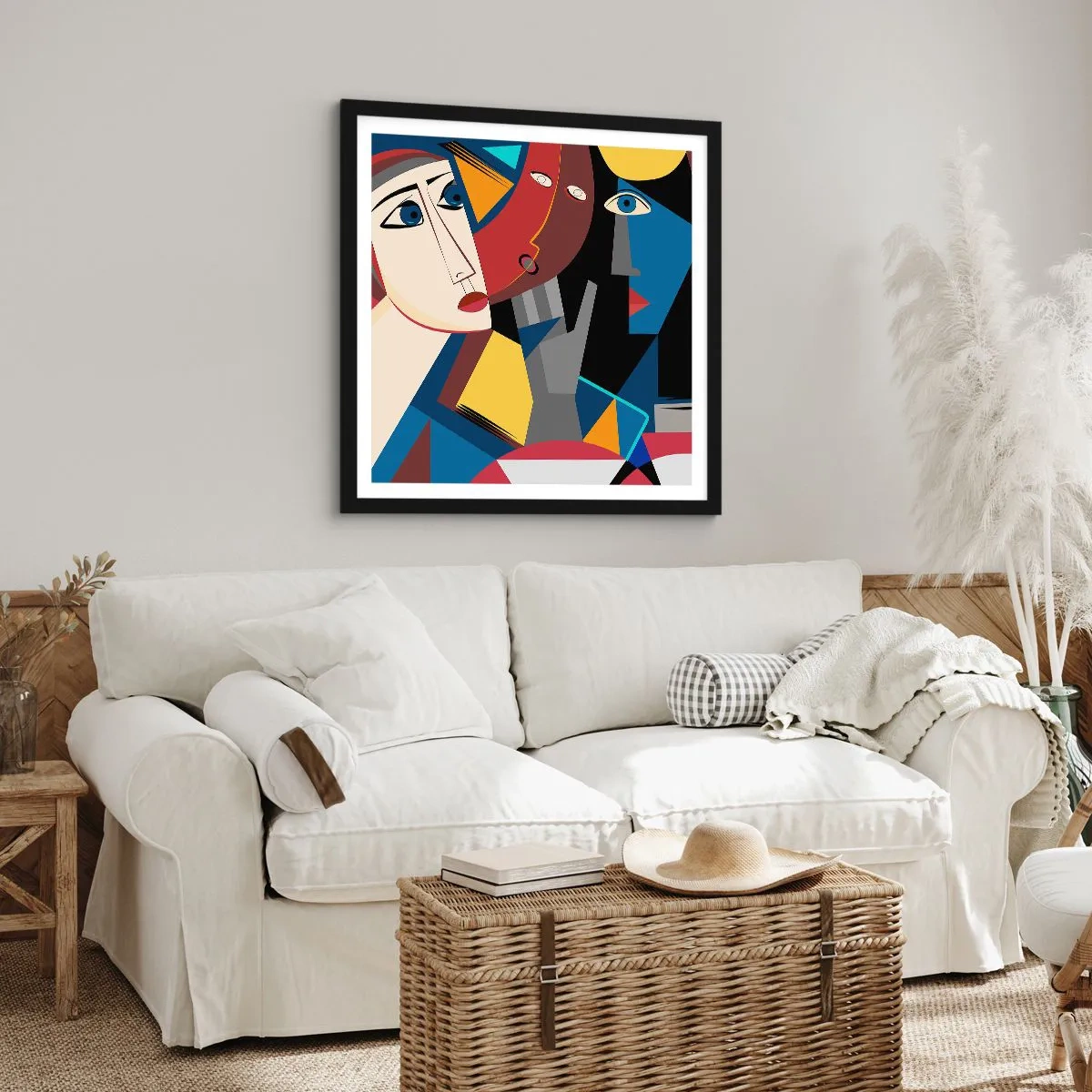 Affisch i svart ram - Kubistiskt samtal - 40x40 cm