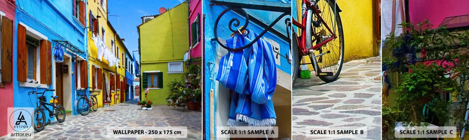 Fototapet Prov Standard Eco - Pastell, söt gränd - Stad, Cyklar, Gränd - 100x30 cm