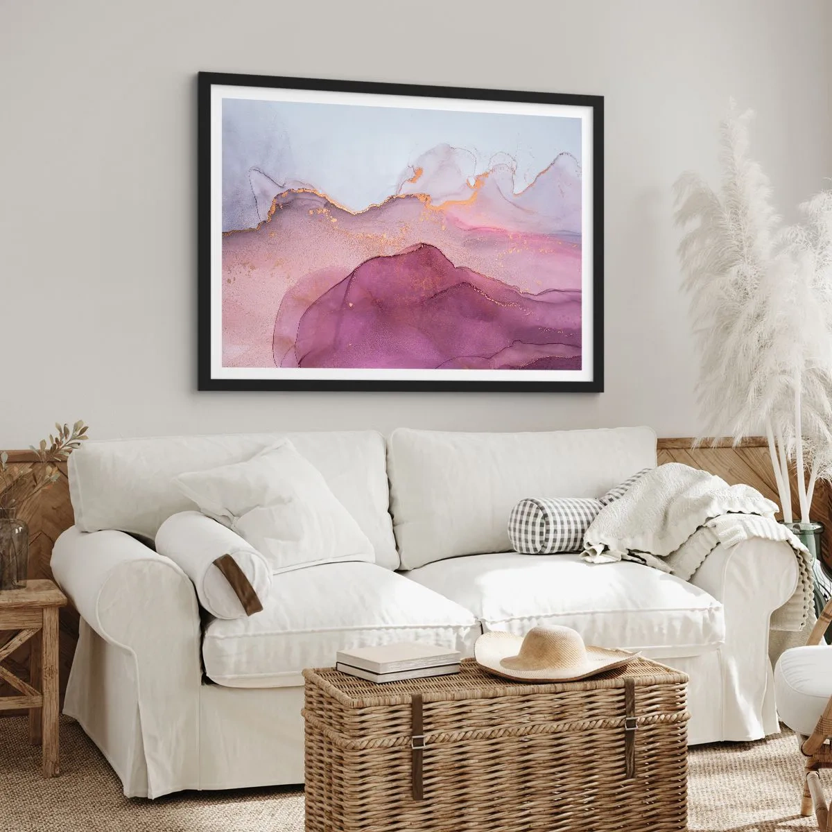 Affisch i svart ram - Lila och violett vågor - 50x40 cm