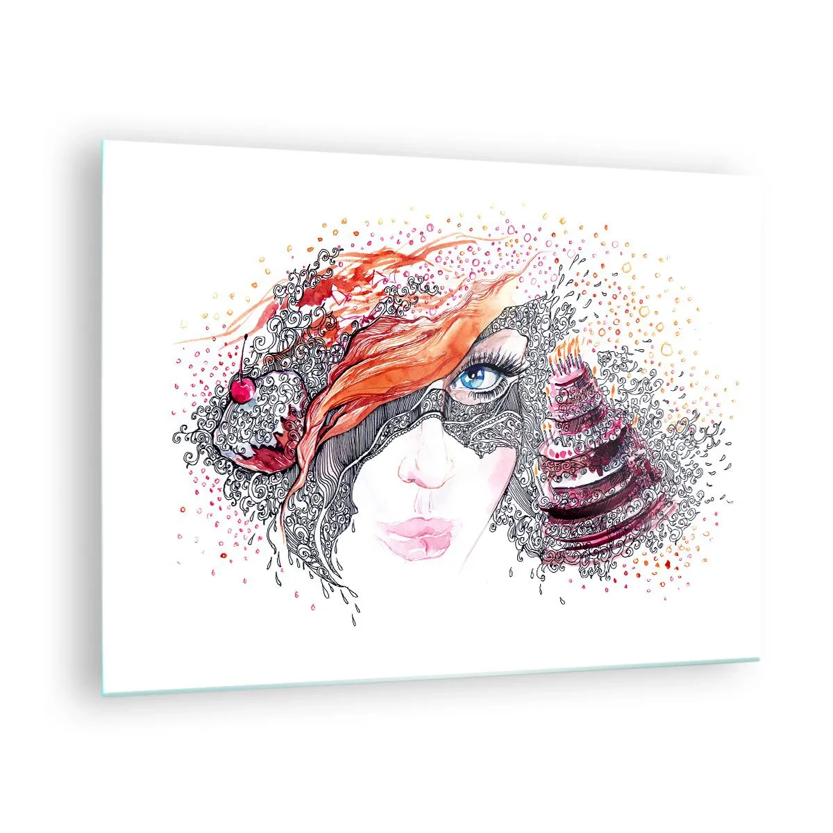 Glastavla - Bild på glas - Med henne har vi högtid varje dag - 70x50 cm