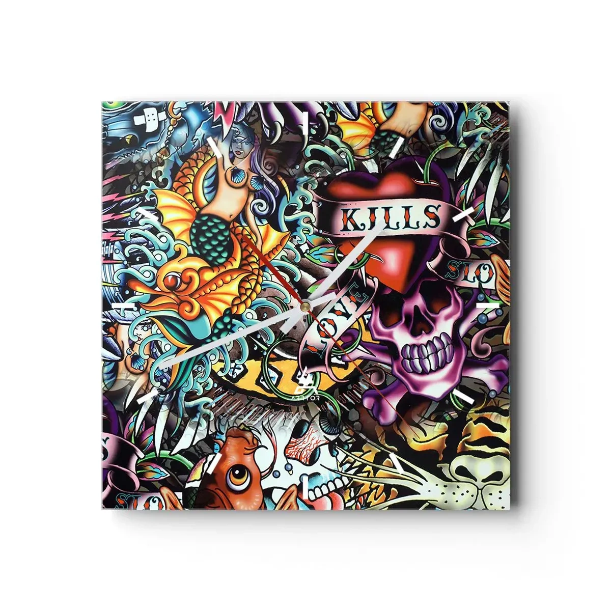 Väggklocka - Klocka på glas - Tatuerarens dröm - 40x40 cm