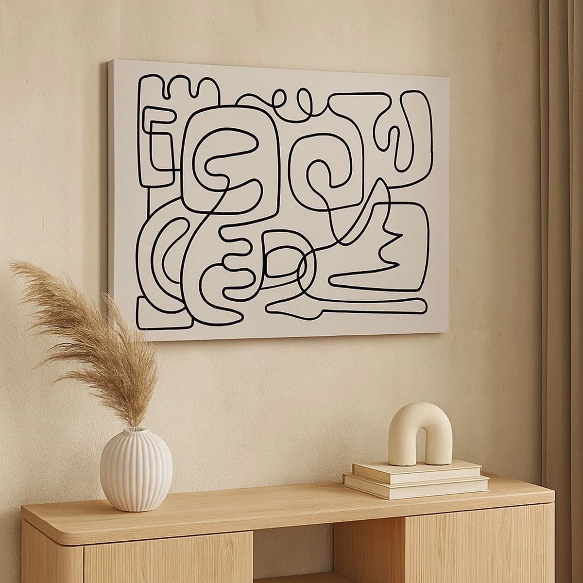 Canvastavla - Bild på duk - Abstrakt linjekonstmönster i svart på en ljus bakgrund - 70x50cm - Följ spåret - Modern väggdekoration för vardagsrum och sovrum ARTTOR