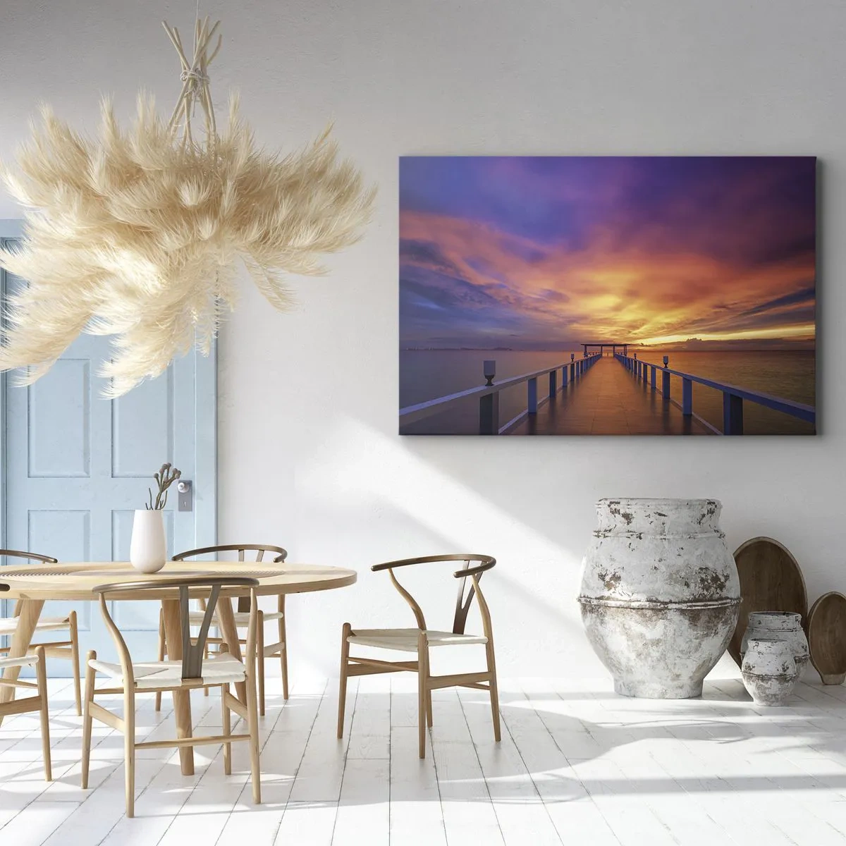 Canvastavla - Bild på duk - En brygga som leder ut till havet under solnedgången - 70x50cm - Utan ände - Modern väggdekoration för vardagsrum och sovrum ARTTOR